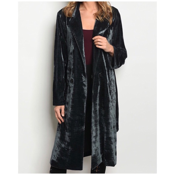 January Summer Jackets & Blazers - LAST1️⃣//TEAL GRAY VELVET TRENCH COAT